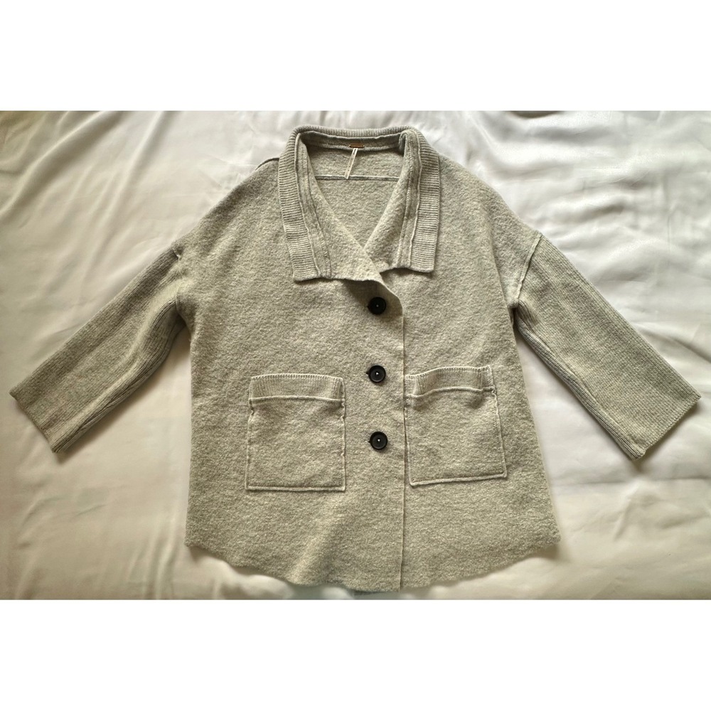 Free People 100% Wool Oversized Button Front Cardigan Sweater Grey Women's XS‎